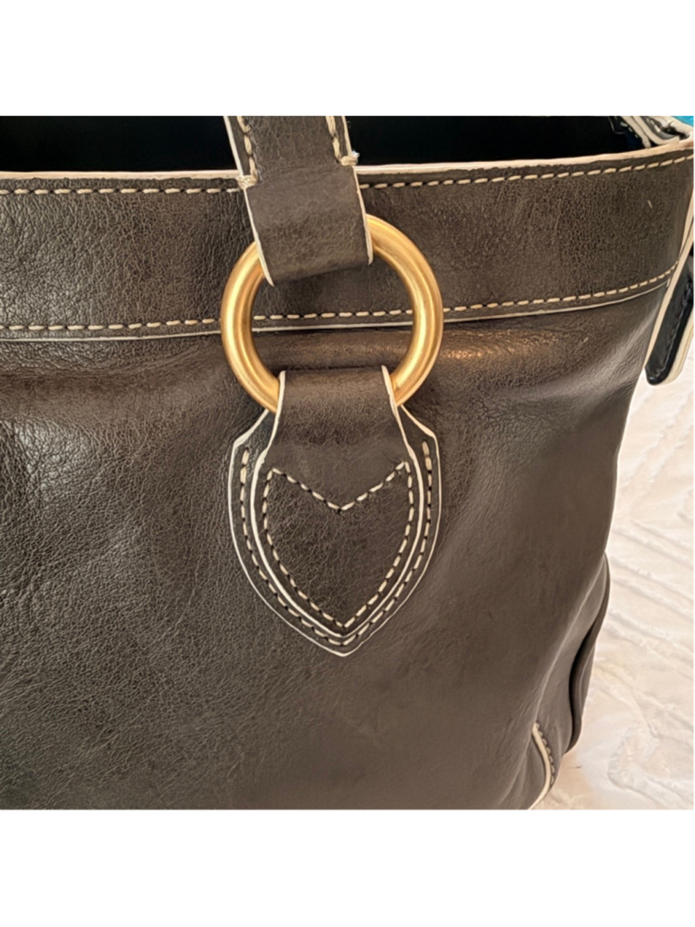 Dooney & Bourke Florentine Shopper Tote Gray Leather Shoulder Bag Tassels - Picture 6 of 17